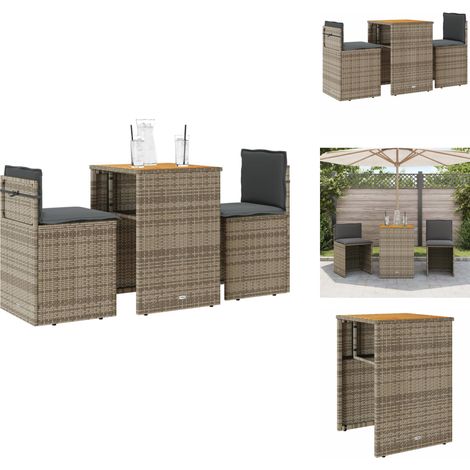 Ensemble de bistro 3 pcs avec coussins gris résine tressée - Salon De Jardin - Ensemble De Bistro - Meuble De Jardin - Mobilier Extérieur - Résine Tressée (1/5)