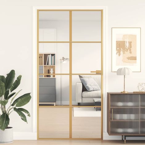 vidaXL Puerta interior dorada vidrio templado aluminio 102,5x201,5 cm (1/5)