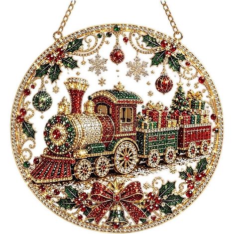 LKit de décoration de Noël en perles et diamants, attrape-soleil, ornement suspendu en acrylique de 20 cm, kit de loisirs créatifs pour adultes et débutants, cadeau idéal pour décorer une fenêtre ou v (1/5)
