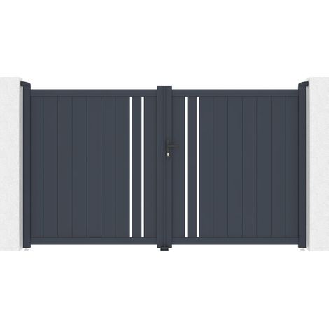 Cancello elettrico battente in alluminio semi traforato L309 x H181 cm antracite - TOROMA