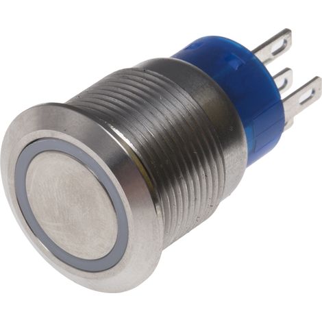 Bouton-poussoir, Verrouillable lumineux, LED Blanc, Unipolaire à deux directions (1RT), 5 A, Argent, Montage panneau 12V ( Prix pour 1 ) (1/2)