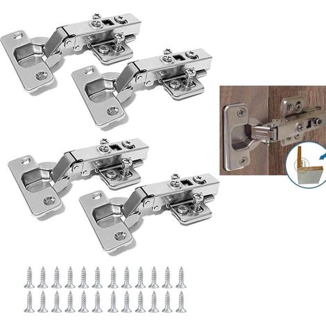 4Pcs Charniere Porte Placard Charnière à Fermetur Recouvrante Soft Close 110 Degré Charnière de Meuble Amortisseur Charnière avec Vis 35mm Automatique Charnières pour Placard, Armoires de Port (1/3)