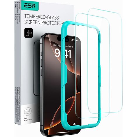 Protectores de pantalla de vidrio templado ESR (paquete de 2) para iPhone 16 Pro Max transparentes (1/5)