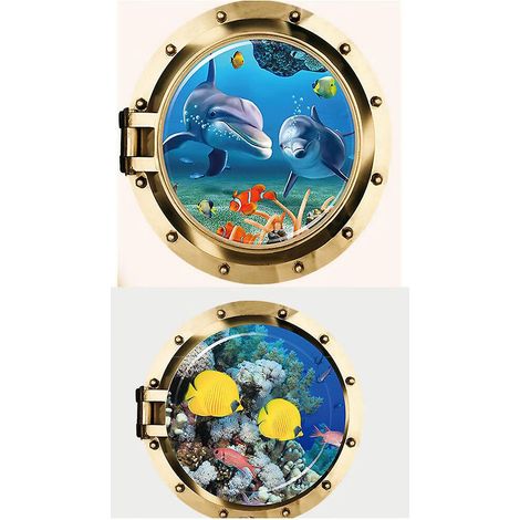 ensemble De Deux Pices 50 Cm 50 Cm Monde Sous-marin Animaux Paysage Autocollants Sous-marin Faux Fentre Autocollants Simulation 3d Stro Chambre S (1/3)