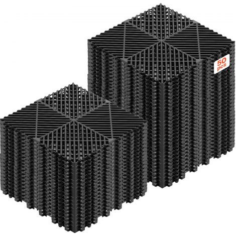 Ineinandergreifende Drainagematten (50-tlg.) 31 x 31 cm, Garagenbodenfliesen Rutschfeste Klickfliesen aus PP, Modularer Garagenboden für Bad Küche Pool Außenbereich, Selbstentwässernd, Schwarz (1/5)