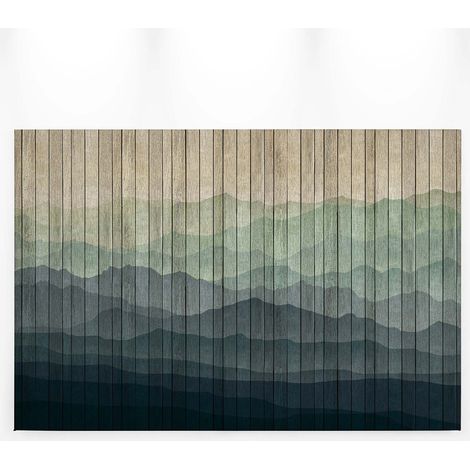 Tableau paysage montagne gris & bleu | Tableau sur toile effet peinture sur bois nature | Tableau hiver idéal chambre & couloir 0,9 x 0,6 m (1/5)