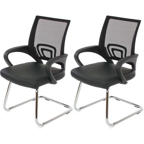2x sillones sillas de oficina sin ruedas silla de conferencias para visitantes de material sintético y malla negro 040000180