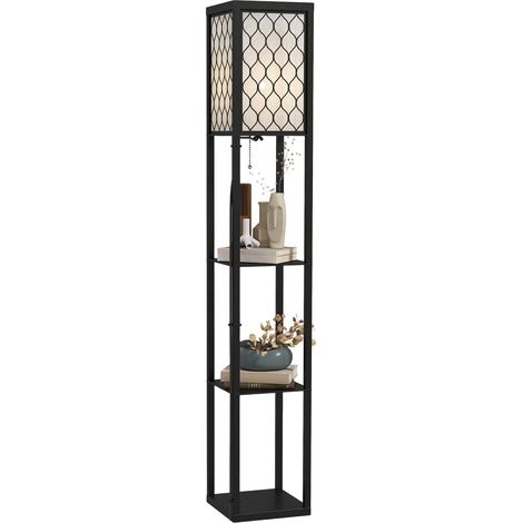 Black Three-Tier Floor Lamp with Shelves for Stylish Home Lighting and Storage