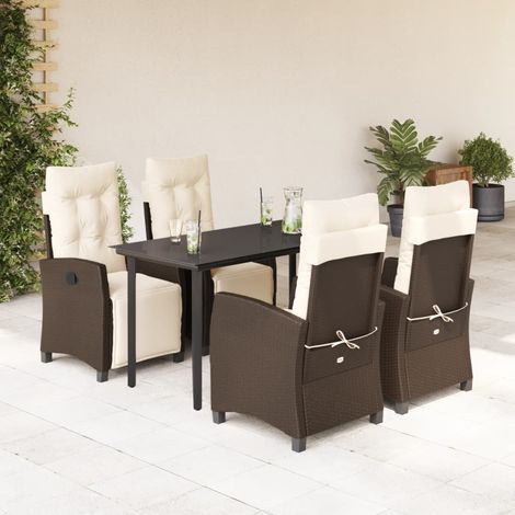 5-tlg. Garten-Essgruppe mit Kissen Braun Poly Rattan (1/5)