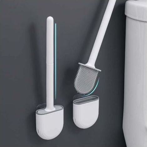 BUNTHAUS PA 1-teiliges Silikon-Toilettenbürsten- und Halter-Set, Toilettenbürste mit langem, rutschfestem Kunststoffgriff und flexiblen Borsten, Toilettenbürste mit schnell trocknendem Halter (1/4)