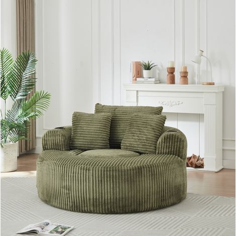MODFU – Divano lounge rotondo in velluto a coste con 3 cuscini, 2 portabicchieri, tasche, schiuma e molle per salone – Verde (1/5)