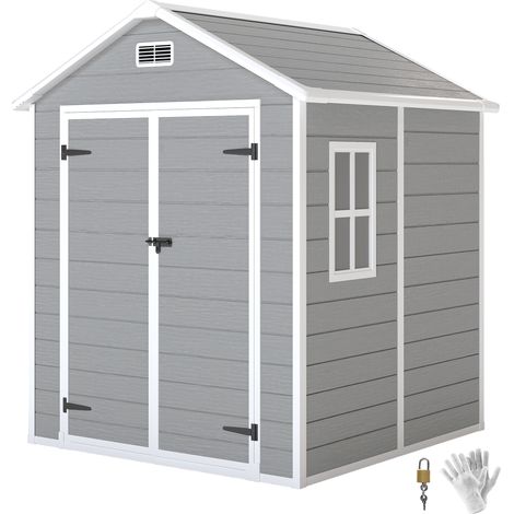 Abri de, jardin en résine 2.7 m², avec plancher, portes à loquet 3, fenêtre structure en aluminium 240 x 190 x 228 cm, gris