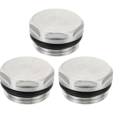 1/2 Pouce BSP Mâle Filet vierges Capuchon Manuel Radiateur Air Ventilation Bouchon Vanne, 3 Paquet Nickel Plaqué Laiton Bouchons pour Radiateur Chauffage, Argent (1/5)
