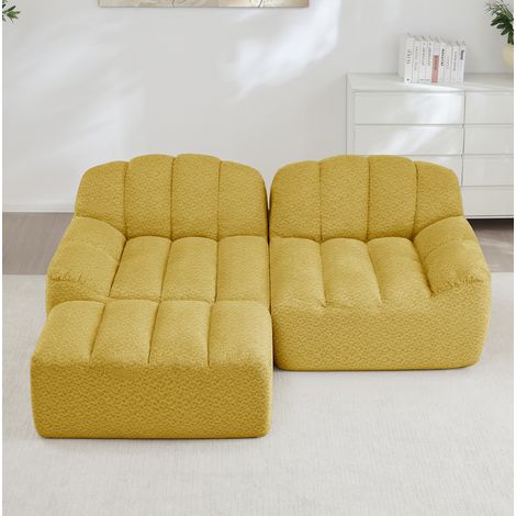 Divano modulare a L 210x165x79 cm in tessuto giallo con ottomana – MEUBLIV (1/5)