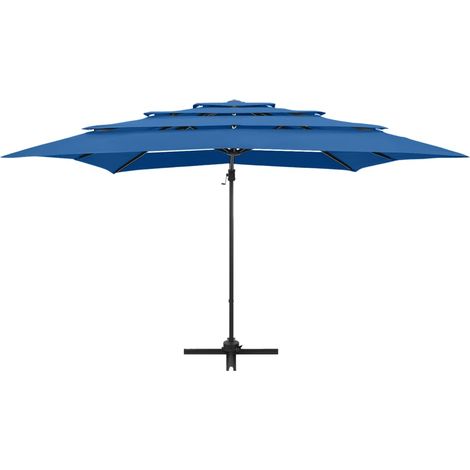 Parasol à 4 niveaux avec mât en aluminium 250 x 250 cm bleu azuré
