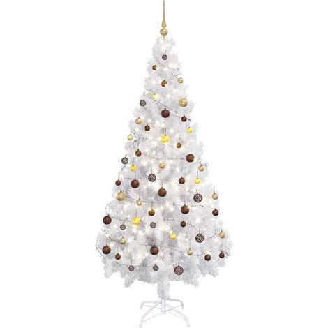 Künstlicher Weihnachtsbaum mit Beleuchtung & Kugeln Weiß 180 cm (1/5)