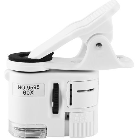9595W 60X Vergrößerungsglas mit LED-UV-Licht, Mini-Handyclip-Mikroskop (1/5)