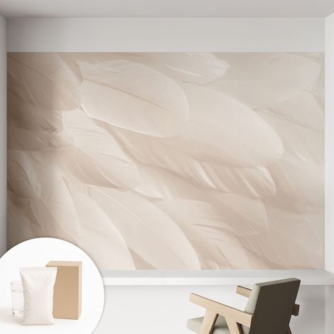Papier peint intissé à motifs décoratifs pour salon chambre et bureau Décoration murale élégante avec colle Plumes éthérées 152x104 cm (1/5)