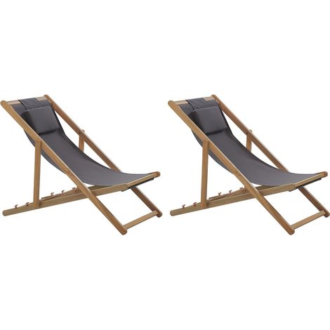 Set of 2 Folding Deck Chairs AVELLINO with Replacement Fabrics Acacia Wood Dark Brown