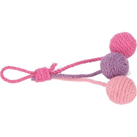 Balle en sisal suspendue pour chat, jouet interactif et coloré à mâcher pour chat en corde de sisal, rose et violet. (1/5)