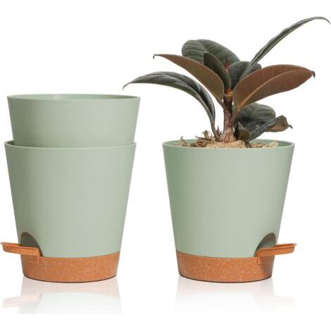 3 Pcs Pots de Fleurs en Plastique 14cm Vert Auto-Arrosant avec Soucoupe avec Système d'arrosage Pot de Fleur Paresseux Convient aux Jardins de Balcon Intérieurs et Extérieurs (1/5)