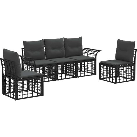 Conjunto de sofás de exterior 5 pcs Negro y Gris oscuro vidaXL (1/5)