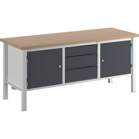 FRANKEL kaiserkraft, Établi, largeur 2000 mm, 3 tiroirs 1 x (1/5)