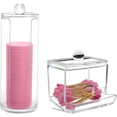 CAILI Boite à Coton Tiges Holder Box,Boîte de Rangement Maquillage Cosmétique,Boîte de Coton-tige Transparente, Boîte de Rangement Cosmétique(2 Pcs) (1/5)