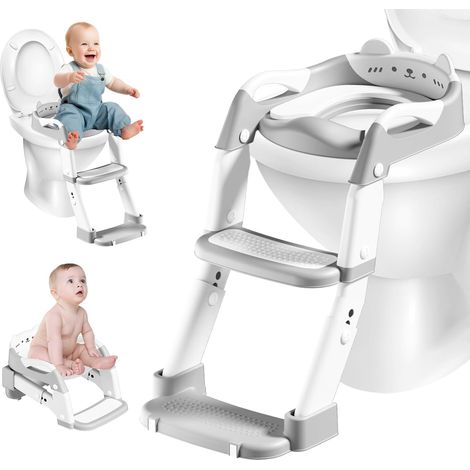 3-in-1 Kinder-WC-Sitzverkleinerer mit Tritthocker – Höhenverstellbar – Kunststoff und PVC – Rutschfest und faltbar – Für VUO-WCs – Grau