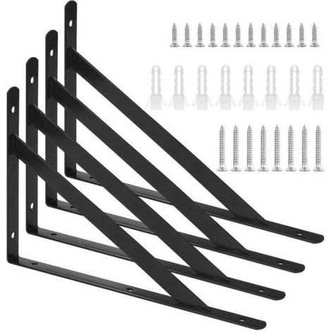 4 Stück Wandregalhalterungen, 90-Grad-Winkelstahlträger, Wandregalhalterung 250 x 160 mm, mit 20 Stück Schrauben und 8 Stück Dübeln für Wohnzimmer, Schlafzimmer, Bibliothek (Schwarz) (1/5)
