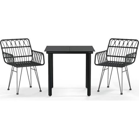 Ensemble à manger de jardin 3 pcs  Mobilier de jardin Noir Résine tressée (1/5)