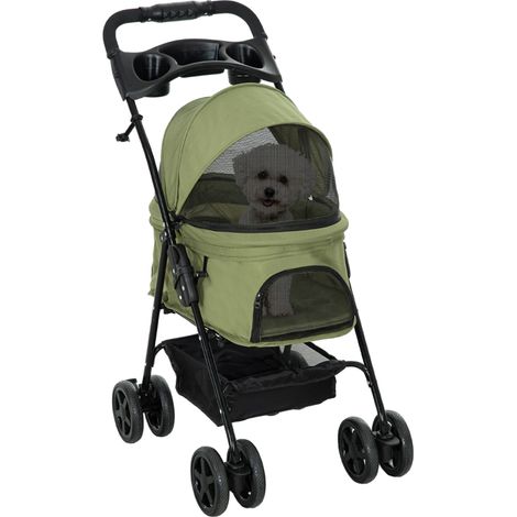 Hundewagen, Hundebuggy, klappbar, 2 Sicherheitsleinen, 2 Becherhalter, 67x45x96 cm, Grün (1/5)