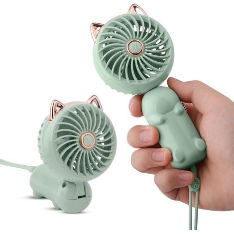 JSSEVN - Mini ventilador portátil con batería recargable y 3 velocidades, bonito ventilador eléctrico personal para niñas/mujeres/niños al aire libre. (1/5)