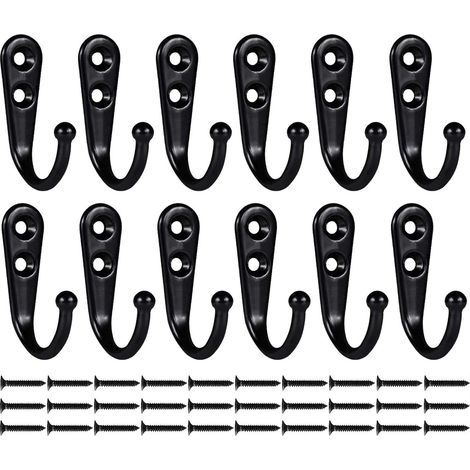 12 Crochet Porte Manteau, Metal Zinc Noir, Retro, Pour Entree Cuisine Salle De Bain (1/5)