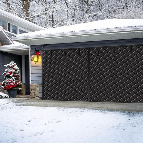Garage Door Curtain Thermal Protection Curtain 275×213cm Magnetic Garage Door Curtain Oxford Fabric Waterproof Windproof Warm Winter Garage (Black, 275×213cm) (1/5)