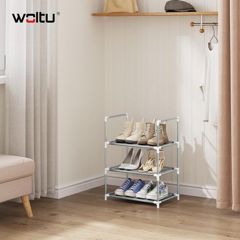 WOLTU Zapatero de 3 niveles con estructura metálica estable, 40 x 28 x 55 cm, color gris