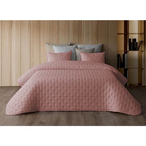 Parure de couette - JUANIO - 260x240 cm - Rose clair - 2 coussins - Anti-acarien, chaud (1/3)