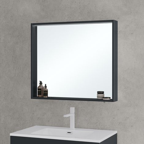 Mai & Mai Miroir de Salle de Bain avec Étagère Armoire Murale avec Éclairage Miroir Suspendue 80x12x70 cm Gris Noir Mat SpiegelSR-01 (1/5)