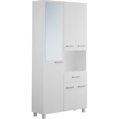 Colonna per bagno con specchio su piede 180 cm Bianco - MINELA (1/5)