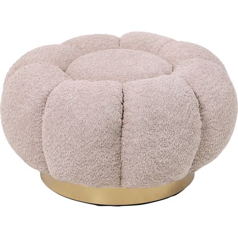 Poltrona Pouf "Florel" per interno, con rivestimento effetto boucle da Ø65 x 35h cm -Naturale (1/3)