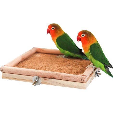 Plateforme d'alimentation en bois pour oiseaux avec support de bain de sable et perchoir pour cage à oiseaux (1/5)
