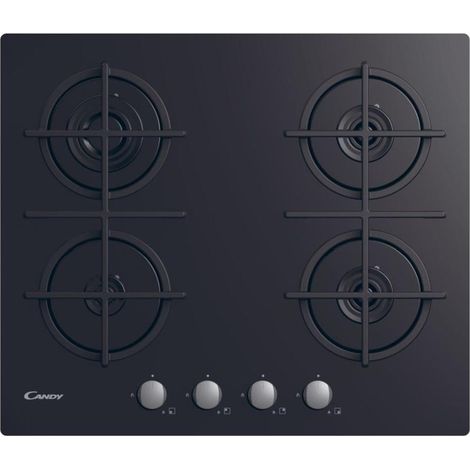 Placa de cocina empotrada Candy CVG6B de 59 cm y 4 quemadores a gas, color negro