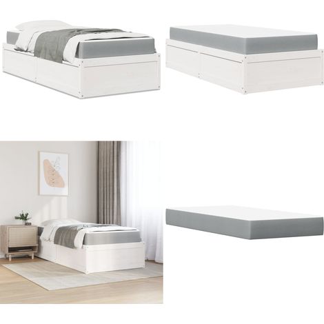 Lit avec matelas blanc 90x190 cm bois massif de pin - Lit Double - Lit Plateforme - Lit Bois - Lit Moderne - Literie - Home & Living (1/5)