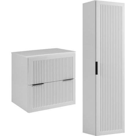 Ensemble Meuble Salle de Bain - 60 cm - Blanc - Design Moderne - Espace de Rangement Optimal (1/5)
