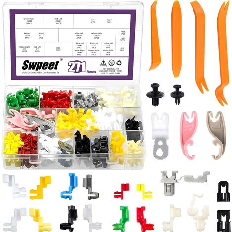 271Pcs 15 tailles Pinces à tige de verrouillage de porte de voiture avec kit d'outils d'enlèvement, Retention d'extrémité de la tige de poignée de porte gauche et droite, Pince à poignée de (1/5)