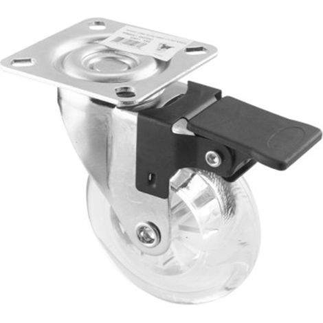 Ruota girevole trasparente con base e freno - 75 mm/40 kg, INTHER.