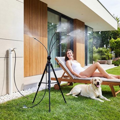 Freistehender Außenluftkühler – Höhenverstellbar 85–146 cm – 8 m Sprühnebelsystem für Terrasse, Garten und Pool (1/4)