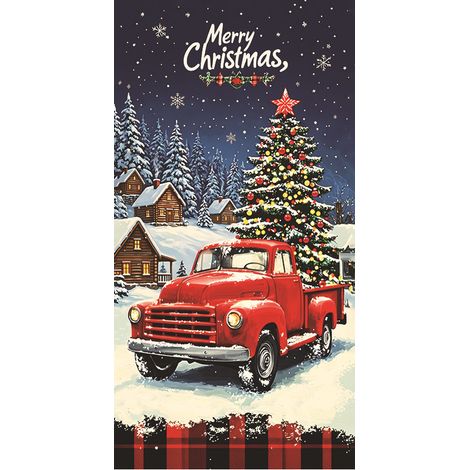Décoration de porte de Noël neuve, motif cadeau du Père Noël, ambiance festive garantie - 90 x 180 cm (perforée + ruban) - 25