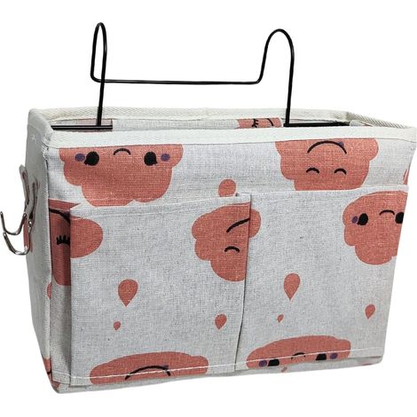 Poche de lit,Panier de Lit Chevet Suspendu,Organisateur Etagere Lit en Toile Imperméable, Sac de Rangement Lit Chevet Suspendu pour Lit Superposé, Dortoirs, Rails de Lit et Chaise (Nuage rose) (1/5)