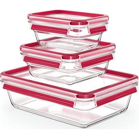 Emsa N10509 Clip and Close Set 3 Contenitori Salvafreschezza in Vetro Borosilicato 0,45 0,8 2 L Ermetici colore Trasparente (1/5)